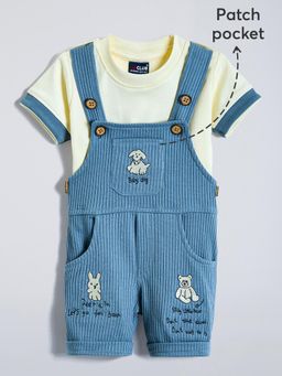 Hopscotch - 2-Pc Teddy Embroidered Cotton Dungaree Set