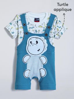 Hopscotch - 2-Pc Ocean Turtle Applique Cotton Dungaree Set