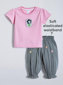 Hopscotch - 2-Pc Floral Detail Gathered Cotton Pants Set