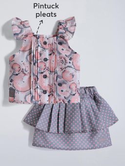 Hopscotch - 2-Pc Cotton Ruffled Blouse & Tiered Skirt