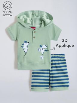 Hopscotch - 2-Pc Dog Patch Hooded Cotton Shorts Set