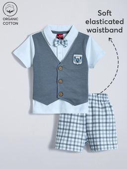 Hopscotch - 2-Pc Mock Vest Gingham Cotton Shorts Set