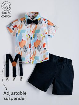 Hopscotch - 2-Pc Abstract Cotton Suspender Bow Shorts Set