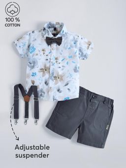 Hopscotch - 2-Pc Cotton Floral Bow Tie Suspender Formal Set