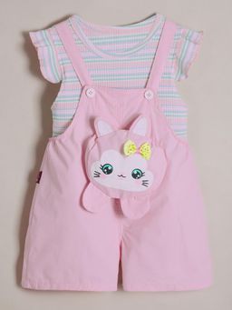 Hopscotch - 2-Pc Cat Applique Dungaree & T-shirt
