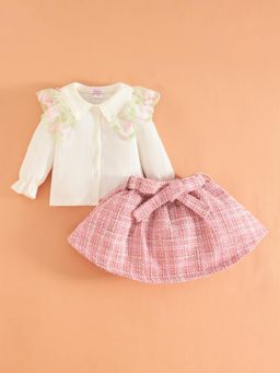 Hopscotch - 2-Pc Lace Collar Tweed Skirt Set