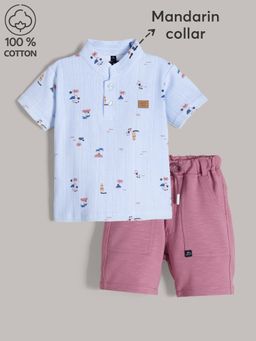 Hopscotch - 2-Pc Casual Motif Cotton Shirt & Shorts