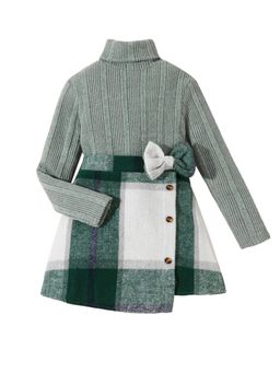 Hopscotch - 2-Pc Turtle Neck Checkered Blouse & Skirt