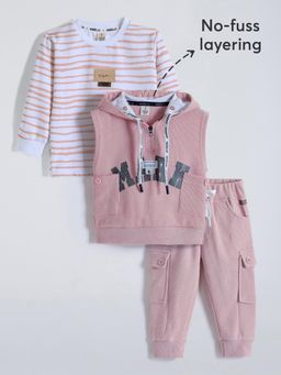 Hopscotch - 3-Pc Cotton Striped Sweatshirt, Vest & Joggers
