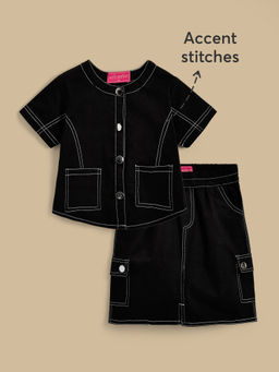 Hopscotch - 2-Pc Contrast Stitch Denim Skirt Set