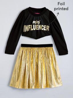 Hopscotch - 2-Pc Foil Embellished T-shirt & Skirt
