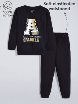 Hopscotch - 2-Pc Sparkle Text Cotton Jogger Set