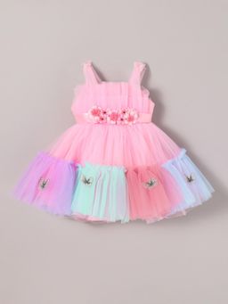 Hopscotch - Rainbow Oversized Bow Flower Belt Dress