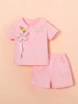 Hopscotch - 2-Pc 3D Floral Applique Shorts Set