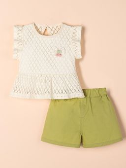 Hopscotch - 2-Pc Lace Ruffled Blouse & Shorts