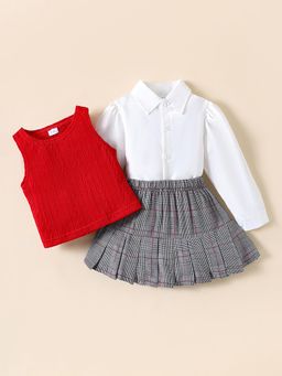 Hopscotch - 3-Pc Houndstooth Skirt, Vest & Blouse