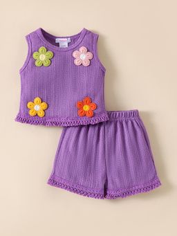 Hopscotch - 2-Pc Floral Charm Applique T-shirt & Shorts