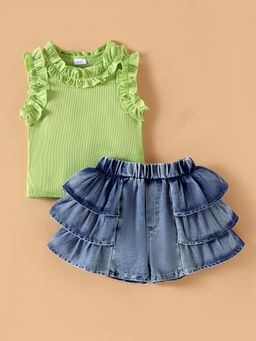 Hopscotch - 2-Pc Ruffle Embellished Blouse & Shorts
