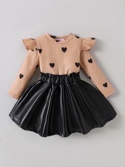 Hopscotch - 2-Pc Heart Pattern Ruffled Blouse & Skirt