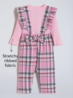 Hopscotch - 2-Pc High Neck Blouse & Plaid Dungaree