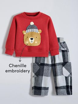 Hopscotch - 2-Pc Teddy Bear Plaid Pants Set