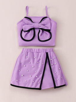 Hopscotch - 2-Pc Pearl Trim Accent Blouse & Skorts