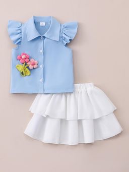 Hopscotch - 2-Pc Floral Applique Blouse & Skirt