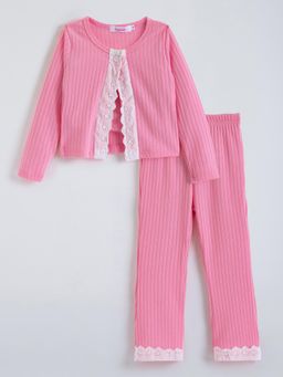 Hopscotch - 3-Pc Ribbed Lace Trim Pant Set