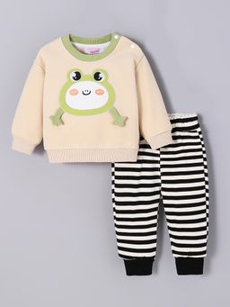 Hopscotch - 2-Pc Frog Applique Striped Joggers Set