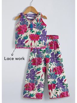 Hopscotch - 2-Pc Lace Trim Cotton Palazzo Set