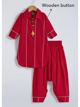 Hopscotch - 2-Pc Textured Striped Cotton Kurta Set