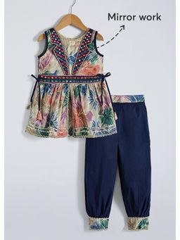 Hopscotch - 2-Pc Mirror Work Cotton Kurti Set