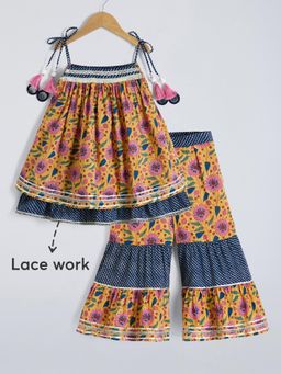 Hopscotch - 2-Pc Boho Floral Lace Trim Ethnic Set
