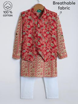 Hopscotch - 3-Pc Cotton Bloom Kurta Pajama Set