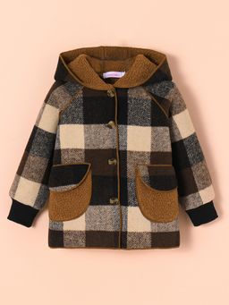 Hopscotch - Boys Brown Full-Sleeve Checkered Jacket