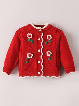 Hopscotch - Floral Applique Scalloped Edge Sweater