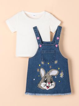 Hopscotch - 2-Pc Daisy Bunny Denim Dungaree & Blouse