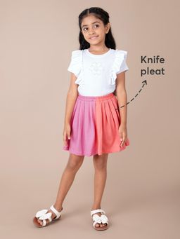 Hopscotch - 2-Piece Ruffle Embellished Blouse and Skirt