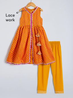 Hopscotch - 2-Pc Lace Embellished Cotton Kurta Set