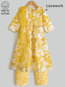 Hopscotch - 3-Pc Floral Lacework Cotton Kurta Set