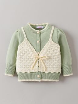 Hopscotch - Bow Detail Crochet Overlay Sweater
