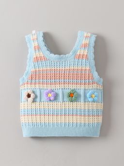 Hopscotch - Flower Detail Striped Knit Sweater