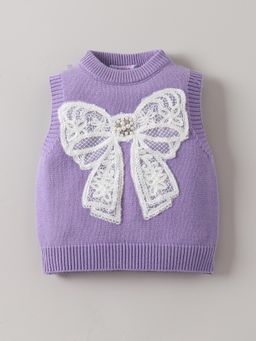 Hopscotch - Pearl Center Lace Bow Detail Sweater