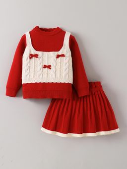 Hopscotch - 2-Pc Cable Knit Bow Vest Skirt Set
