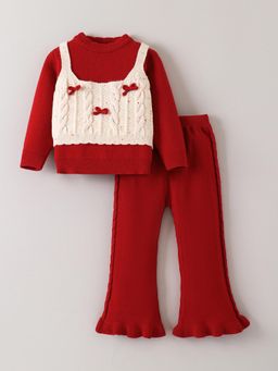 Hopscotch - 2-Pc Bow Detail Cable Vest Pants Set