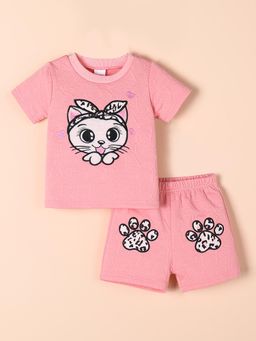 Hopscotch - 2-Pc Cat Paw Embroidered Shorts Set