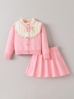 Hopscotch - 2-Pc Lace Collar Bow Detail Skirt Set