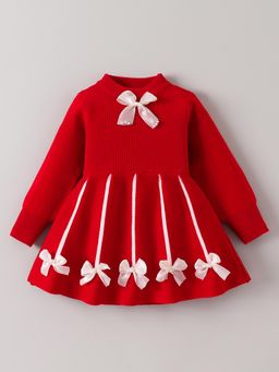 Hopscotch - Bow Accent Ribbed Dress