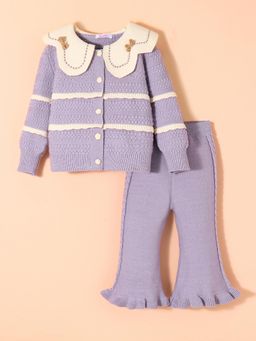 Hopscotch - 2-Pc Scalloped Edge Collar Sweater & Pants