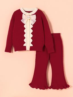 Hopscotch - 2-Pc Bow Detail Scalloped Pants Set